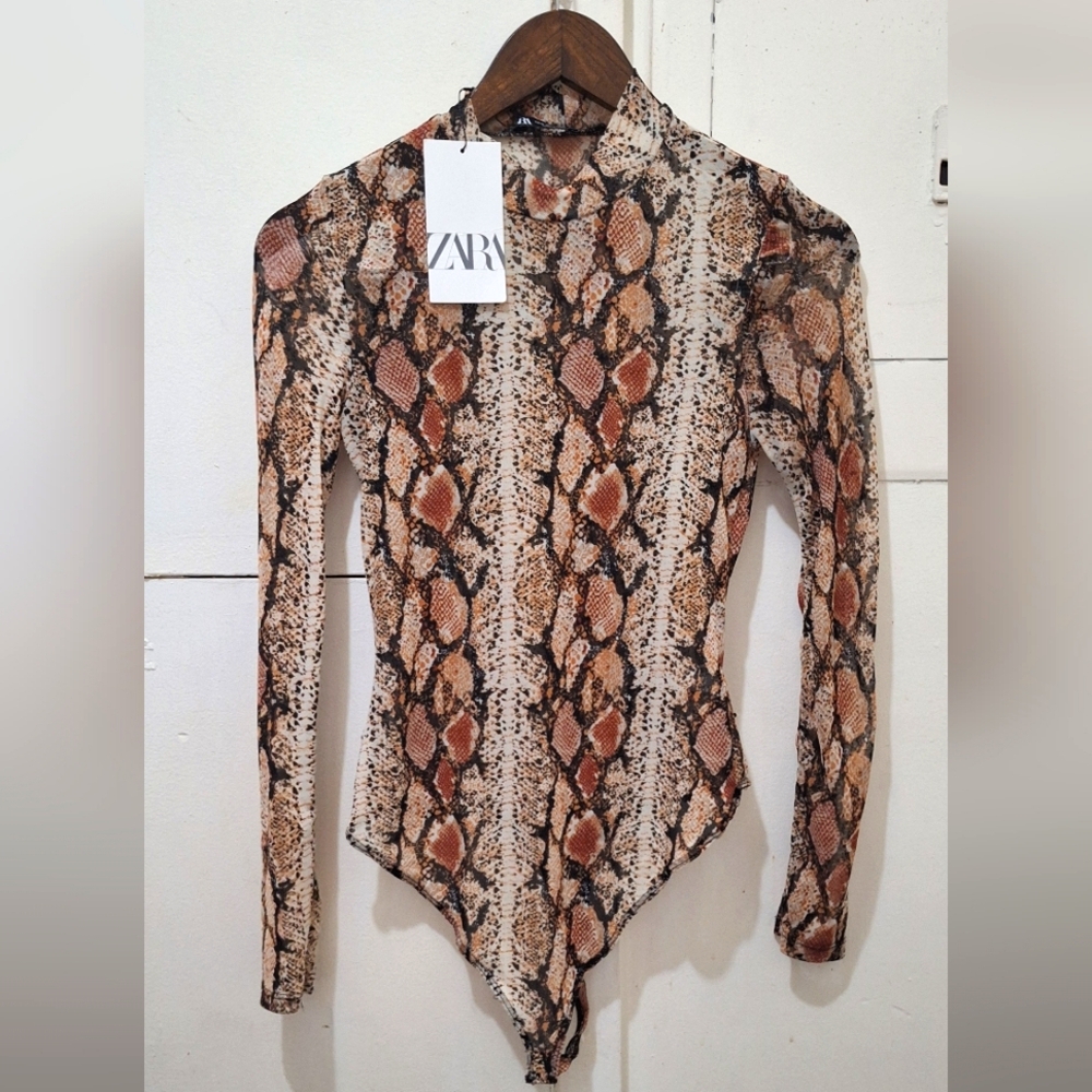 NWT Zara Snake Print Mesh Bodysuit